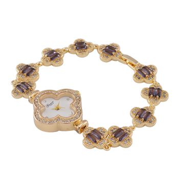 Lila Zirkonia, Wei&szlig;er Kristall Uhren  Std Gelb