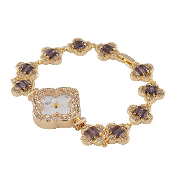 Lila Zirkonia, Wei&szlig;er Kristall Uhren  Std Gelb image number 3