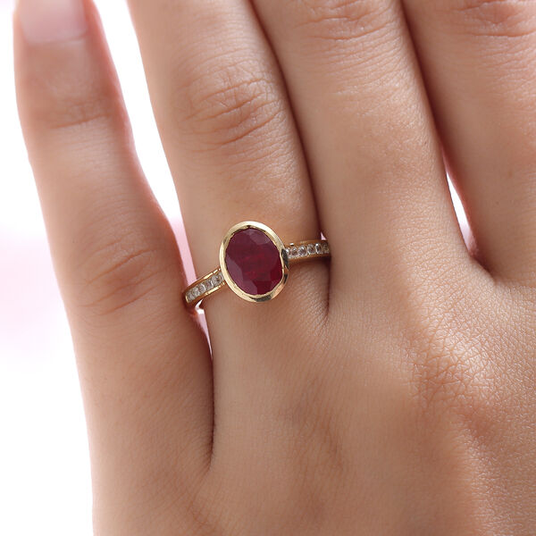 Afrikanischer Rubin und wei&szlig;er Zirkon-Ring, 925 Silber vergoldet  ca. 2,94 ct image number 3