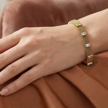 Wei&szlig;er Kristall Armreif, flexibel (ca. 18-19 cm), 316L Edelstahl, goldfarben