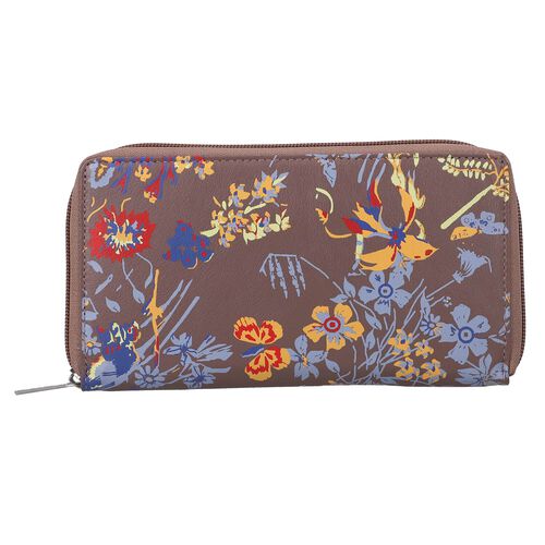 CLOSE OUT - UNION CODE: Echtleder Brieftasche, Blumenmuster, dunkel Cognac image number 0