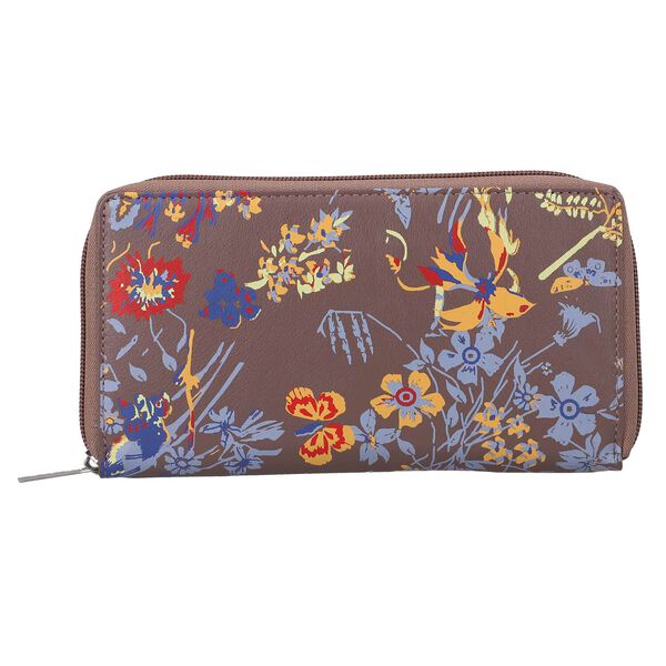 CLOSE OUT - UNION CODE: Echtleder Brieftasche, Blumenmuster, dunkel Cognac