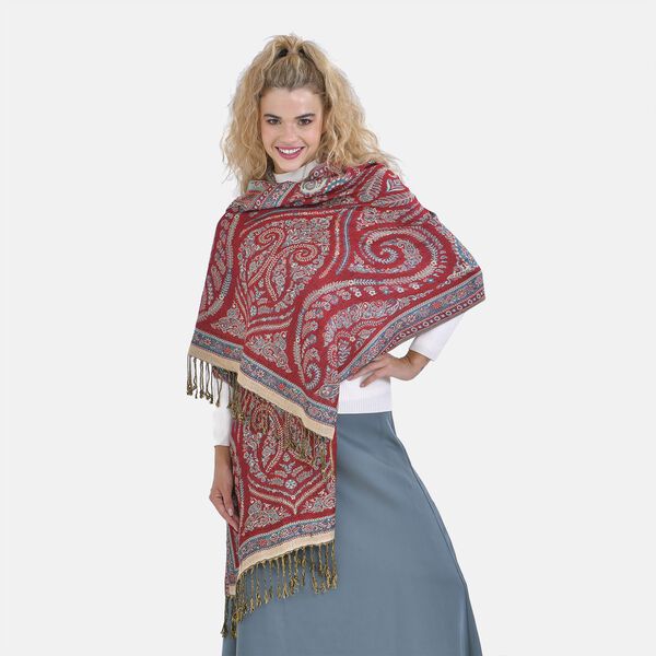 Cashew Fransen-Schal, Paisleymuster, Rot image number 2