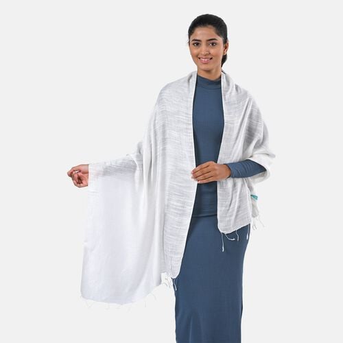 Modische Schal aus 40% Seide und 60% Leinen, 70 x 200 cm, Elfenbeinfarben