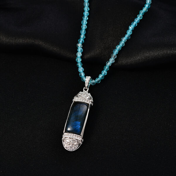 D'Joy AAA Labradorit Anh&auml;nger mit Apatit Kette, ca. 45 cm 925 Silber rhodiniert ca. 46.98 ct image number 2