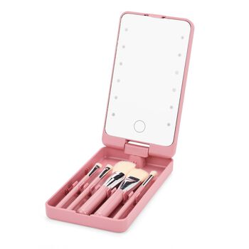 5-teiliges Reise-Makeup-Pinselset mit Spiegel, 16x8,9x2,6cm, rosa