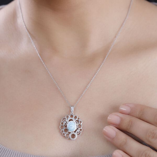 AA Nat&uuml;rlicher gr&uuml;ner Larimar und Zirkon Anh&auml;nger - 2,56 ct. image number 2