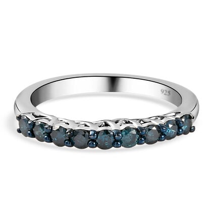 Blauer Diamant Band-Ring, 925 Silber platiniert  ca. 0,50 ct
