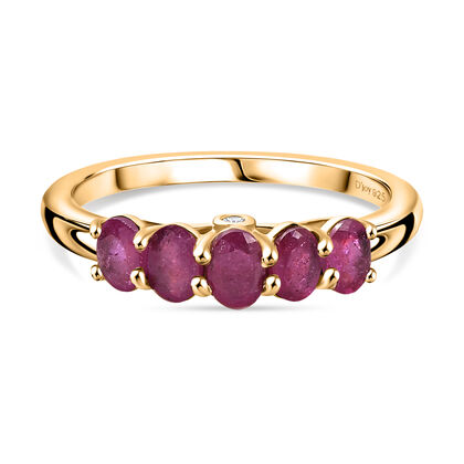 D'Joy AA Afrikanischer Rubin (Fissure gef&uuml;llt), Wei&szlig;er Diamant Ring 925 Silber 750 Gelb Vergoldet (Gr&ouml;&szlig;e 20.00) ca. 1,38 ct