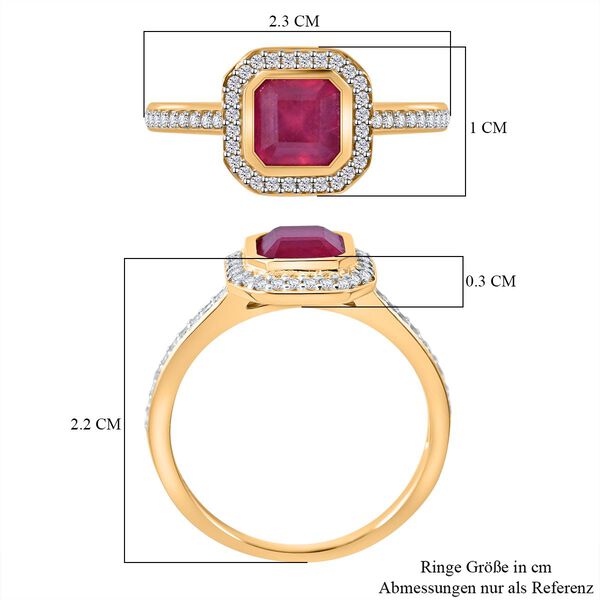 AA Afrikanischer Rubin (Fissure gefüllt), Weißer Zirkon Ring 925 Silber Gelbgold Vermeil (Größe 20.00) ca. 1,76 ct image number 4