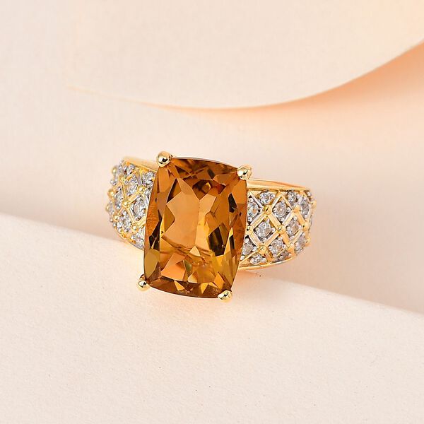 Citrin, weißer Zirkon Ring, 925 Silber vergoldet (Größe 19.00) ca. 7.07 ct image number 2
