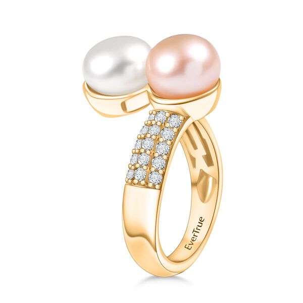 EverTrue weißer, Pfirsich Süßwasserperle und Zirkon Ring image number 5