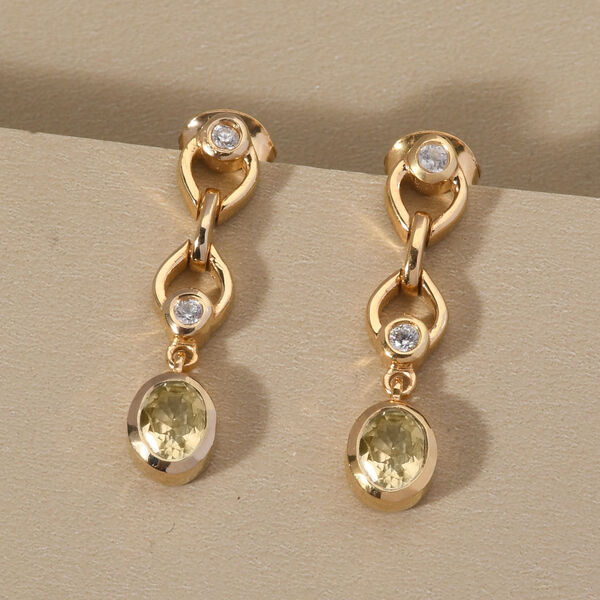 AAA Turkizit und weiße Zirkon-Ohrringe, 925 Silber Gelbgold Vermeil ca. 0,84 ct image number 2