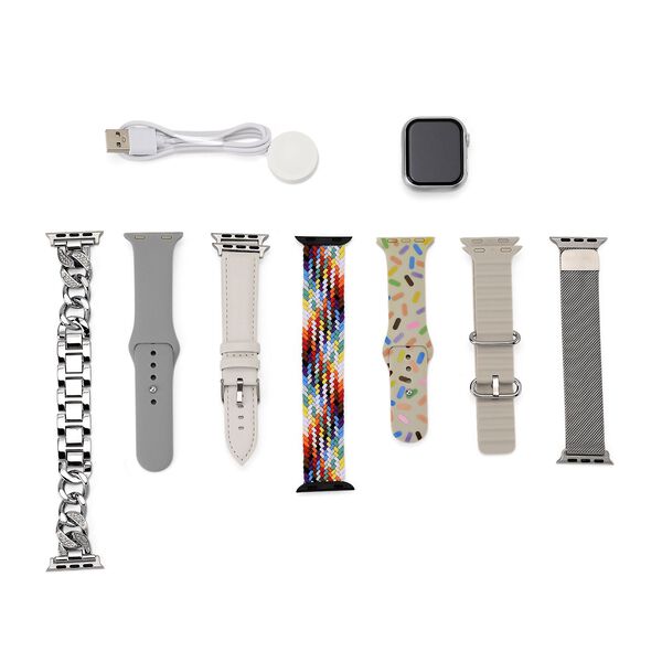 Smartwatch HW mini 2 1,75 Zoll Silber, Set mit 7 Wechselarmbändern inklusive kristallbesetztem Armband, IP67, Bluetooth 5.2, kabelloses Laden, Grau image number 8