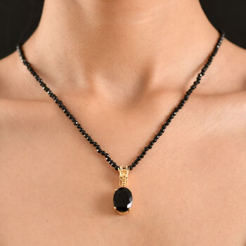 EverTrue AA schwarzer Glasachat Anh&auml;nger mit 50cm schwarze Spinell Kette - 51,37 ct.