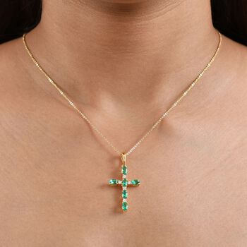 Luxuriant - AAA Lab Grown Kolumbianischer Smaragd, Moissanit Schmuckset ca. 50 cm 925 Silber 750 Gelbgold Vermeil ca. 1.47 ct