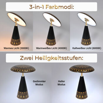 Kabellose Tischlampe mit Touch-Steuerung, Magnetdesign und Orientalisches Muster, 23x31cm, Schwarz