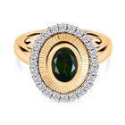 D'Joy Nat&uuml;rlicher Chromdiopsid, Wei&szlig;er Zirkon Ring 925 Silber 750 Gelbgold Vermeil (Gr&ouml;&szlig;e 19.00) ca. 2,11 ct