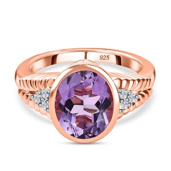 AAA Rose De France Amethyst, Wei&szlig;er Zirkon Ring, 925 Silber ros&eacute;vergoldet (Gr&ouml;&szlig;e 17.00) ca. 3.40 ct