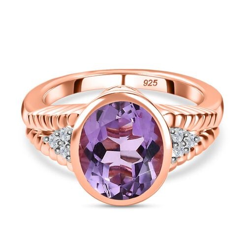 AAA Rose De France Amethyst, Weißer Zirkon Ring, ca. 3.40 ct. image number 0