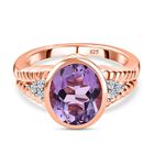 AAA Rose De France Amethyst, Weißer Zirkon Ring, 925 Silber rosévergoldet (Größe 17.00) ca. 3.40 ct