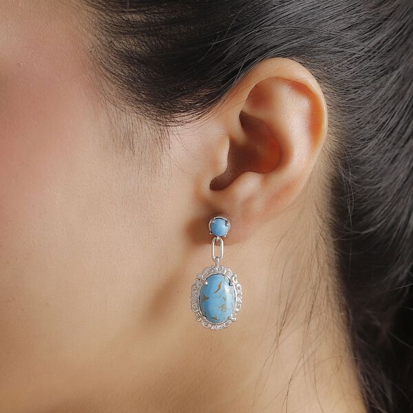 Blaue Türkis Ohrringe - 10,96 ct. image number 2