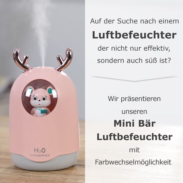 USB-Mini-B&auml;ren-Luftbefeuchter mit farbwechselndem Umgebungslicht, rosa image number 7