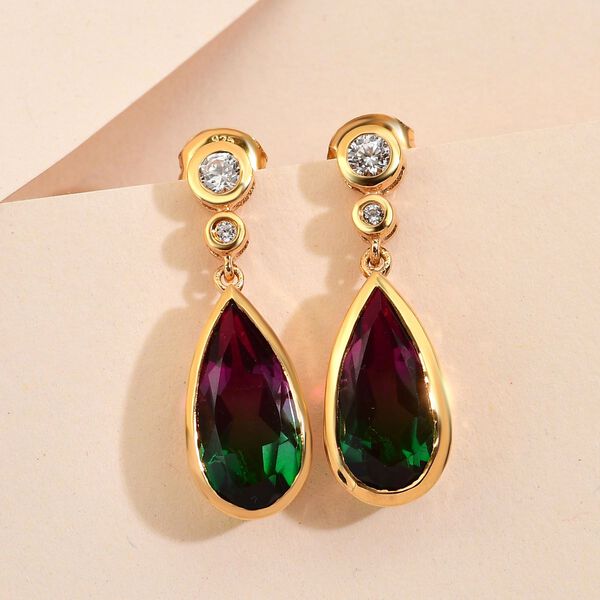 Wassermelonen-Quarz-Triplett und wei&szlig;e Zirkon-Ohrringe, 925 Silber vergoldet ca. 6.50 ct image number 2