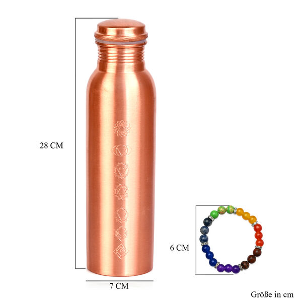 2er-Set - LIVMORE Kupfer-Trinkflasche mit 7-Chakra-Gravur (ca. 900 ml) und Armband mit Chakra-Perlen aus Edelsteinen image number 8
