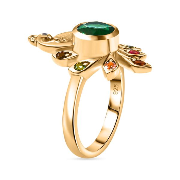 Pfau Quarz Triplette, Mehrfarbig-Turmalin Ring 925 Silber 750 Gelbgold Vermeil (Größe 21.00) ca. 1,71 ct image number 4