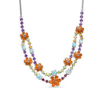 D'Joy AA Salamanca Feueropal, Mehrfarbige Edelsteine Halskette ca. 45 cm 925 Silber rhodiniert ca. 13.41 ct