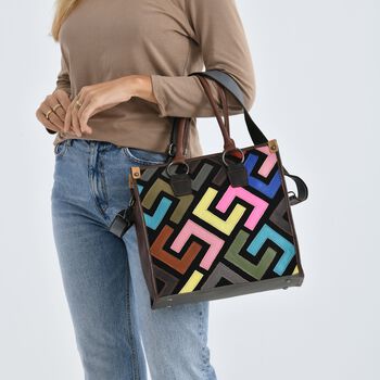 Chaos by Elsie Echtleder Crossbody-Tasche mit RFID-Schutz, 36x15x25cm, mehrfarbiges, matt gepr&auml;gtes Muster