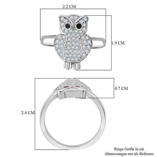 LUSTRO STELLA wei&szlig;er und schwarzer Zirkonia Ring im Eulendesign image number 6