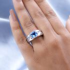 AA Elektrischer Blau Topas, weißer Zirkon Ring, 925 Silber platiniert (Größe 21.00) ca. 4.74 ct image number 2