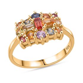 Mehrfarbiger Saphir Ring, 925 Silber Gelbgold Vermeil (Größe 18.00) ca. 1.34 ct