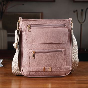 Crossbody-Tasche mit gewebtem Schulterriemen und Rei&szlig;verschlussf&auml;chern, 24x28 cm, Rosa