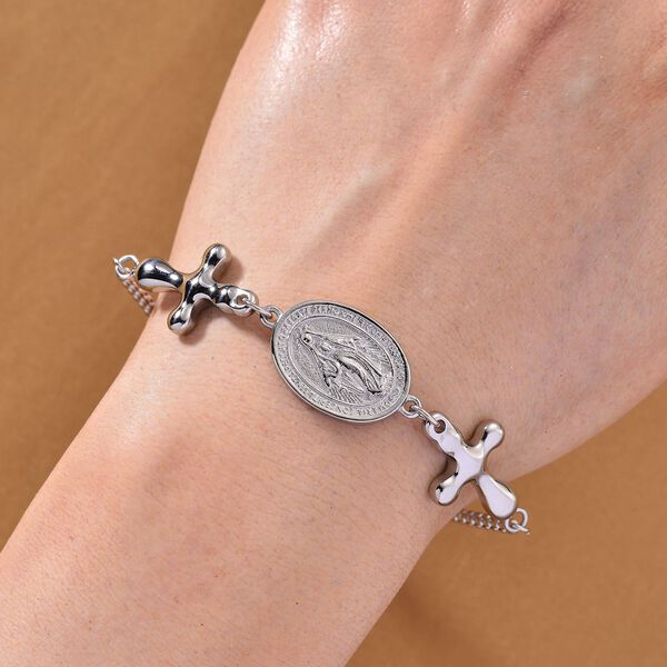 Medaille-Armband mit Kreuzanhängern, flexibel, Reiner Edelstahl, silberfarben image number 1