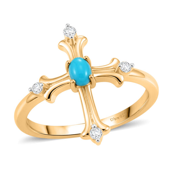 D'Joy AA Sleeping Beauty T&uuml;rkis, Wei&szlig;er Zirkon Ring 925 Silber 750 Vergoldet (Gr&ouml;&szlig;e 21.00) ca. 0,31 ct image number 3