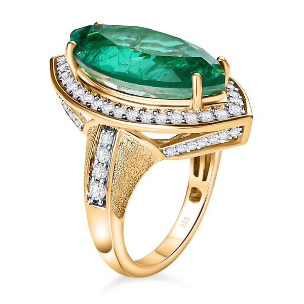 Smaragd-Quarz-Triplette, wei&szlig;er Zirkon Ring, 925 Silber Gelbgold Vermeil (Gr&ouml;&szlig;e 17.00) ca. 9.39 ct image number 5