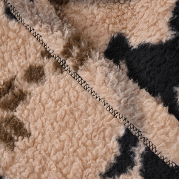 Wolkenweicher Sherpa-Hoodie mit Pferdemuster, Beige-Schwarz, Einheitsgröße image number 7