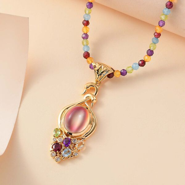 Flamingo Mondstein, Citrin Schmuckset 925 Silber 750 Gelbgold Vermeil ca. 58,06 ct. image number 2