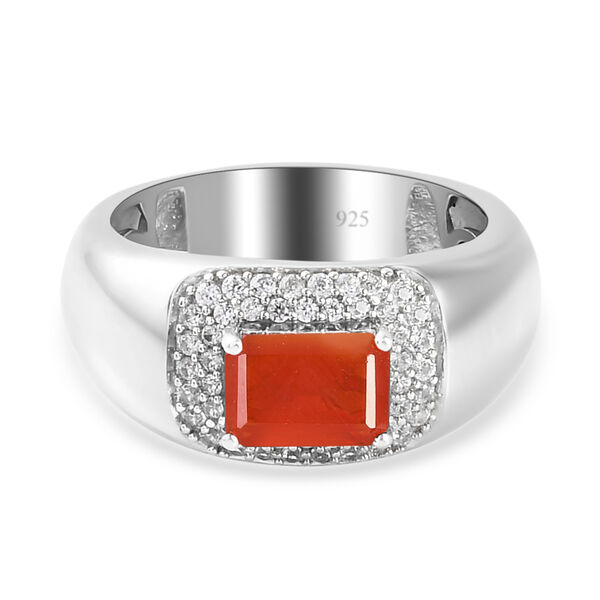 Mexikanischer Kirschfeuer-Opal und Zirkon Ring 925 Silber platiniert image number 2