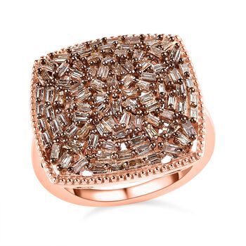 Nat&uuml;rlicher Champagner Diamant Ring, 925 Silber Ros&eacute;gold Vermeil (Gr&ouml;&szlig;e 18.00) ca. 1.00 ct