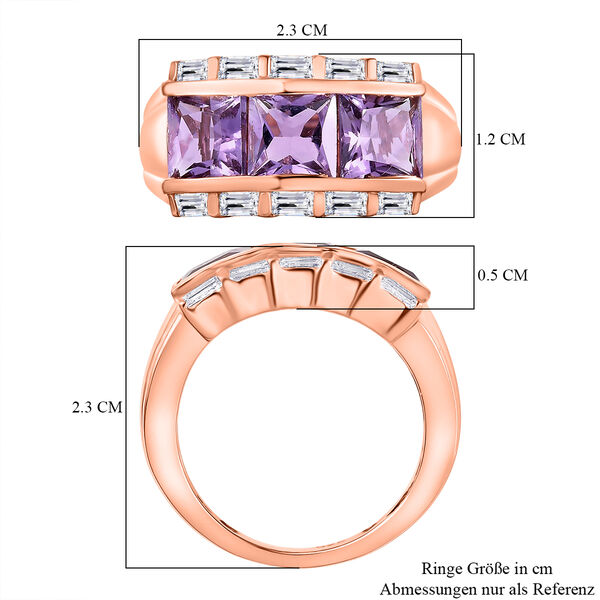 Zeitlose Art Kollektion - AA Rose De France Amethyst, Weißer Zirkon Ring 925 Silber 750 rosévergoldet (Größe 19.00) ca. 3.58 ct image number 7
