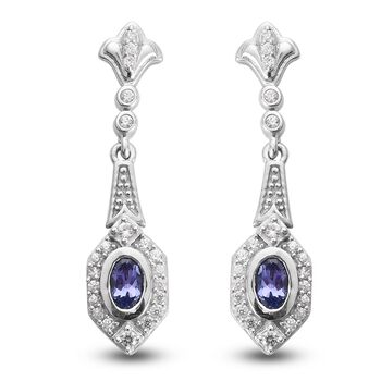 AA Tansanit und Zirkon Ohrringe 925 Silber platiniert ca. 0,94 ct