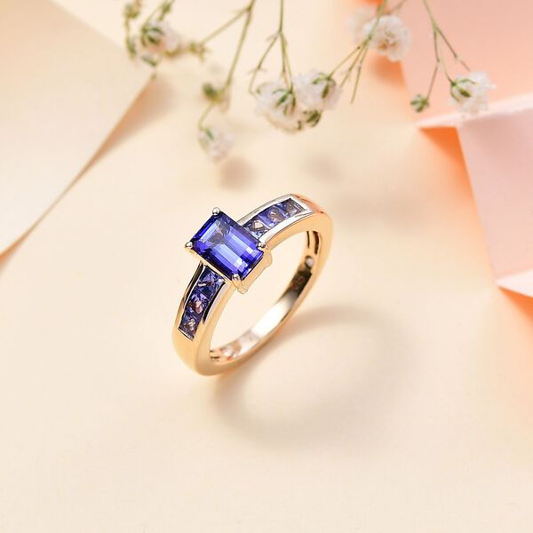 AAA Tansanit (Oktagon Schliff) und AA Tansanit (Carr&egrave; Schliff) Ring in 585 Gold - 1,76 ct. image number 10