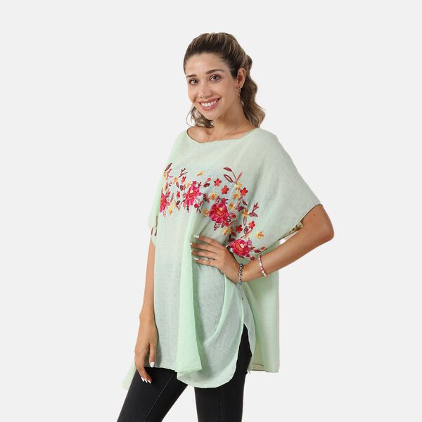 T-Shirt mit Blumen-Stickerei, Hellgrün, Einheitsgröße image number 3