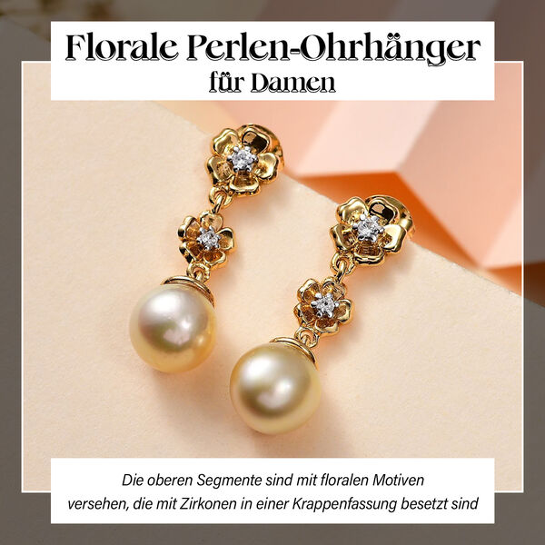 AA goldene Südseeperle und Zirkon Ohrringe image number 2