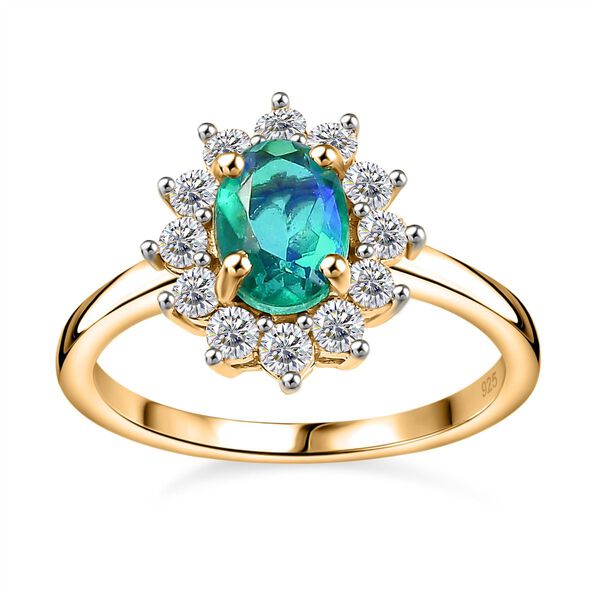 Pfau Quarz Triplette, Weißer Zirkon Ring, 925 Silber vergoldet (Größe 20.00), ca. 1.45 ct image number 4