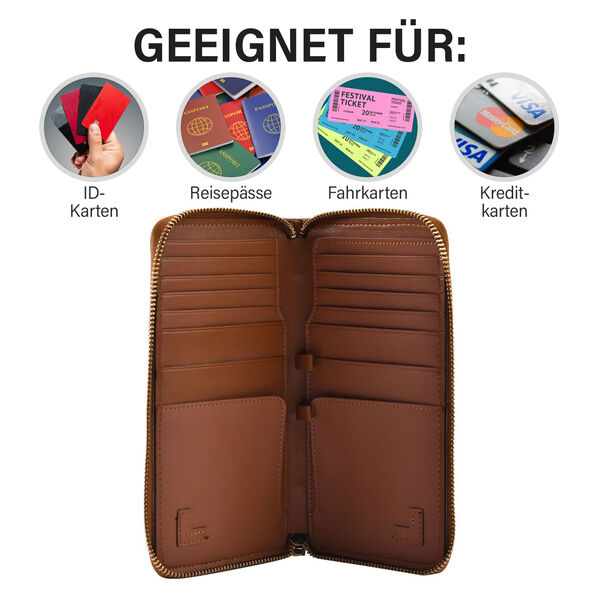 Sencillez Dokumenten Etui aus Echtleder, braun image number 4